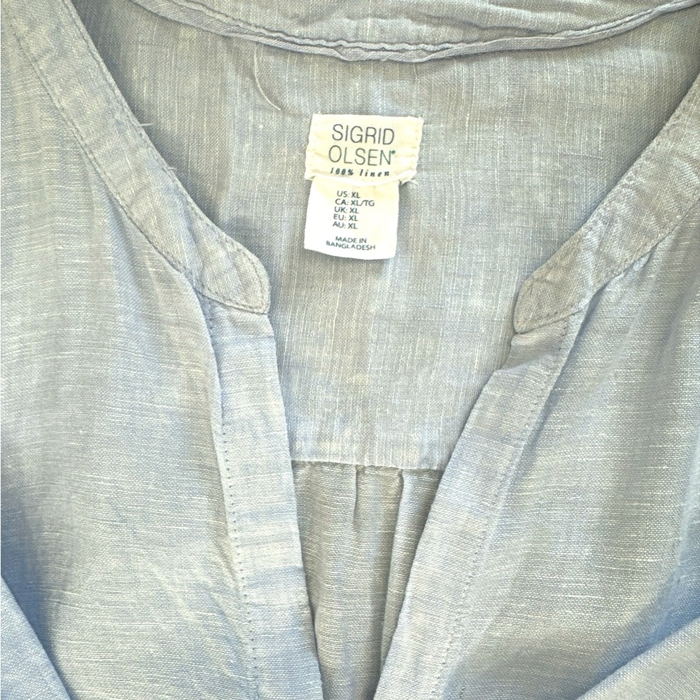SIGRID OLSEN Classic Light Blue Oversized Linen Chambray Blouse w/ Pockets‎ XL - Picture 6 of 7